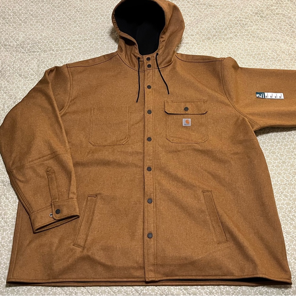 Carhartt Men's 4XL Brown Hooded Rain Defender Shirt Jacket w/ Snap Closure NWT